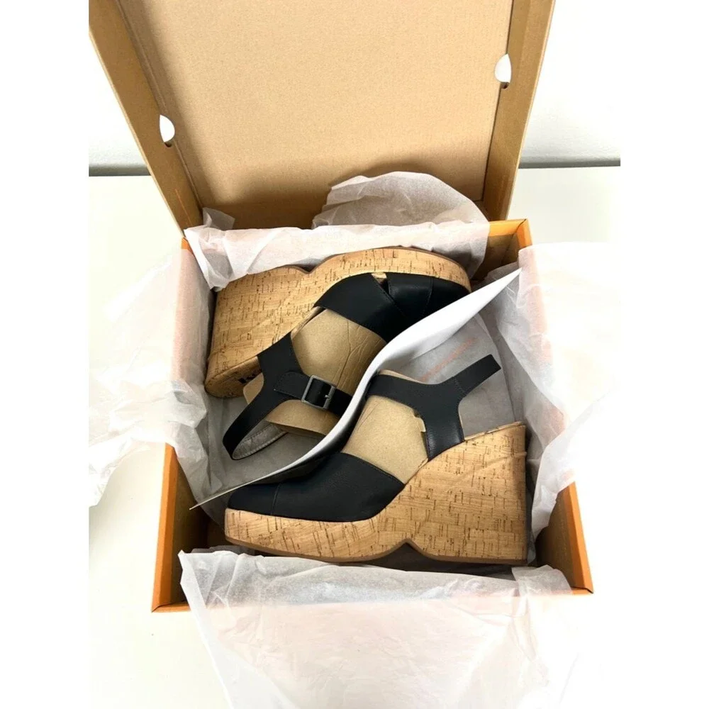 NIB Korks Kork-Ease ‘Babette’ Black Cork Platform Sandal Heels Summer New in Box